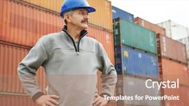  Presentation with dock - Colorful PPT theme enhanced with worker in front of maritime backdrop and a coral colored foreground