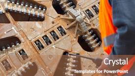  Presentation with machine - PPT theme featuring worker in front of tunnel background and a coral colored foreground