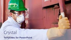  Presentation with hazmat - Cool new presentation design with worker-in-hazmat-suit-hard backdrop and a sky blue colored foreground