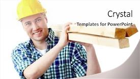  Presentation with lumber - Colorful slide deck enhanced with cheerful worker in helmet carrying backdrop and a white colored foreground