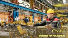  Presentation with worker - Slide deck consisting of worker-in-helmet-using-tablet background and a tawny brown colored foreground