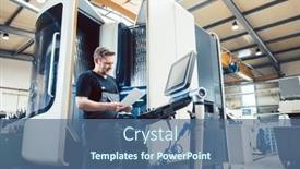  Presentation with cnc lathe - Presentation featuring worker-in-metal-industry-operating background and a ocean colored foreground