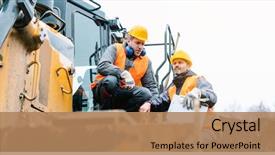  Presentation with foreman - Cool new PPT theme with worker in open-cast mining backdrop and a coral colored foreground