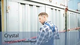  Presentation with worker safety - Beautiful slide set featuring worker in overalls checking safety backdrop and a  colored foreground