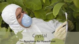  Presentation with mask - Presentation featuring worker-in-protective-mask background and a mint green colored foreground