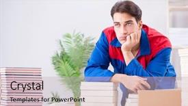  Presentation with book - Slide deck with worker in publishing house preparing background and a  colored foreground