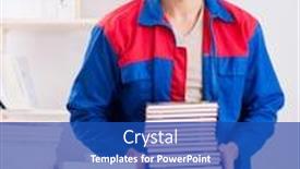  Presentation with order - Cool new slide deck with worker-in-publishing-house-preparing backdrop and a ocean colored foreground