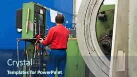  Presentation with cnc milling machine - Slides consisting of worker-in-the-metal-industry background and a ocean colored foreground