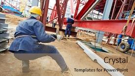  Presentation with metal frames - Cool new PPT theme with worker in uniform at construction backdrop and a  colored foreground