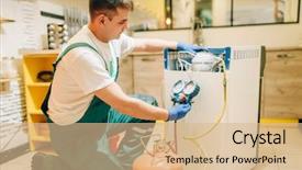  Presentation with compressor - Slide deck featuring worker in uniform fills compressor background and a coral colored foreground