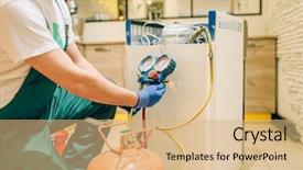  Presentation with compressor - Cool new slide set with worker in uniform fills compressor backdrop and a coral colored foreground