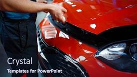  Presentation with car service - PPT theme having worker-in-uniform-opens-vehicle background and a wine colored foreground