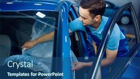 Presentation with car service - Colorful presentation theme enhanced with worker-in-uniform-puts backdrop and a ocean colored foreground