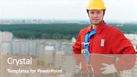  Presentation with worker safety - Colorful slides enhanced with worker in uniform with safety backdrop and a  colored foreground
