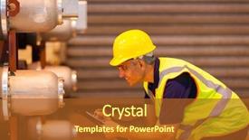  Presentation with senior worker - Theme consisting of worker inspecting machinery at warehouse background and a tawny brown colored foreground
