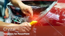  Presentation with paint - Amazing PPT theme having worker-install-car-paint-protection backdrop and a tawny brown colored foreground