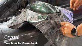  Presentation with film - Slide set enhanced with worker-install-car-paint-protection background and a dark gray colored foreground