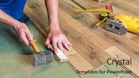  Presentation with migrant worker - Slide deck consisting of worker install the laminate floor background and a coral colored foreground