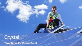  Presentation with alternative energy - Colorful slides enhanced with worker installing alternative energy photovoltaic backdrop and a teal colored foreground