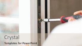  Presentation with house window - PPT theme enhanced with worker-installing-and-checking-window background and a soft green colored foreground