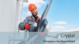  Presentation with antenna - Presentation theme featuring worker installing and fitting satellite background and a light blue colored foreground