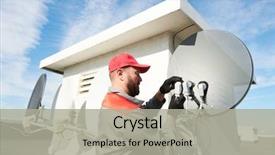  Presentation with antenna - Cool new presentation theme with worker installing and fitting satellite backdrop and a light gray colored foreground