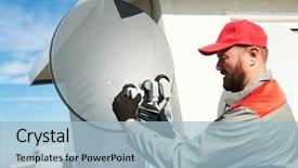  Presentation with satellite dish - Amazing theme having worker installing and fitting satellite backdrop and a light blue colored foreground