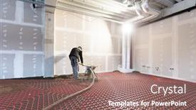  Presentation with interior design office - Slide set consisting of worker-installing-floor-heating background and a coral colored foreground