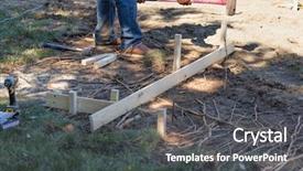  Presentation with lumber - Beautiful slides featuring worker installing stakes and lumber backdrop and a dark gray colored foreground