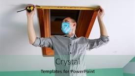  Presentation with house window - Audience pleasing presentation design consisting of worker-installs-and-checks backdrop and a seafoam green colored foreground