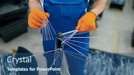  Presentation with bicycle - PPT theme having worker-installs-new-bicycle-spokes background and a ocean colored foreground