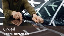  Presentation with film - PPT layouts enhanced with worker-installs-protection-film background and a tawny brown colored foreground