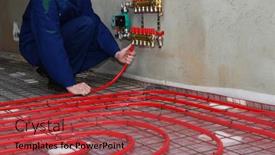  Presentation with pipe - PPT theme consisting of worker-is-installing-a-red background and a red colored foreground