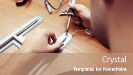  Presentation with worker - Audience pleasing PPT theme consisting of worker-is-production-the-sign backdrop and a coral colored foreground