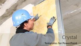  Presentation with worker - Theme having worker-laying-insulation background and a coral colored foreground