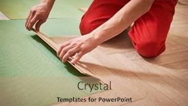  Presentation with eco friendly home renovation - Beautiful slide deck featuring worker-laying-laminate-floor-covering backdrop and a coral colored foreground
