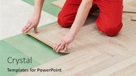  Presentation with home renovation - Colorful presentation theme enhanced with worker-laying-laminate-floor-covering backdrop and a lemonade colored foreground