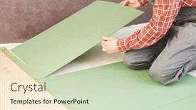  Presentation with floor - Cool new presentation design with worker-laying-laminate-floor-underlayer backdrop and a soft green colored foreground