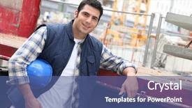  Presentation with safety construction worker in construction - Amazing slide deck having worker leaning on a truck backdrop and a  colored foreground