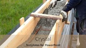  Presentation with concrete - Slide deck having worker-levels-concrete-in-formwork background and a coral colored foreground