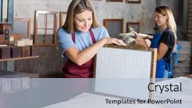  Presentation with pulp paper industry - Theme having worker looking at dried paper background and a light blue colored foreground