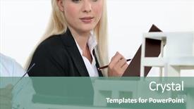  Presentation with building blocks - Colorful PPT theme enhanced with worker looking at model building backdrop and a seafoam green colored foreground