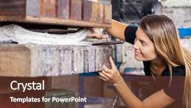  Presentation with pulp paper industry - Beautiful PPT theme featuring worker looking at papers backdrop and a  colored foreground