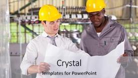  Presentation with production planning - Amazing slides having worker looking at production backdrop and a light gray colored foreground