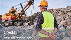  Presentation with excavator - Cool new slides with worker looks on excavator works backdrop and a gray colored foreground