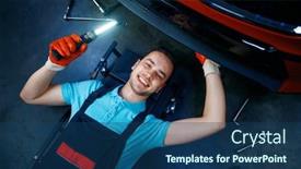  Presentation with car service - Slide set with worker-lying-under-the-vehicle background and a ocean colored foreground