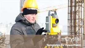  Presentation with construction equipment - Presentation theme consisting of worker making measurement at construction background and a coral colored foreground