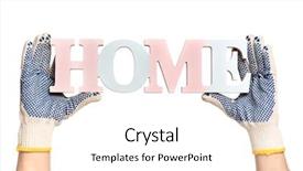  Presentation with holding hands - Colorful PPT theme enhanced with worker man hands with home backdrop and a white colored foreground