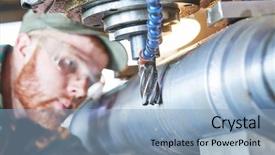  Presentation with milling machine - Slide deck consisting of worker miller operating milling machine background and a light blue colored foreground