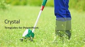  Presentation with outdoor worker safety - Audience pleasing presentation design consisting of worker mowing lawn with grass backdrop and a yellow colored foreground